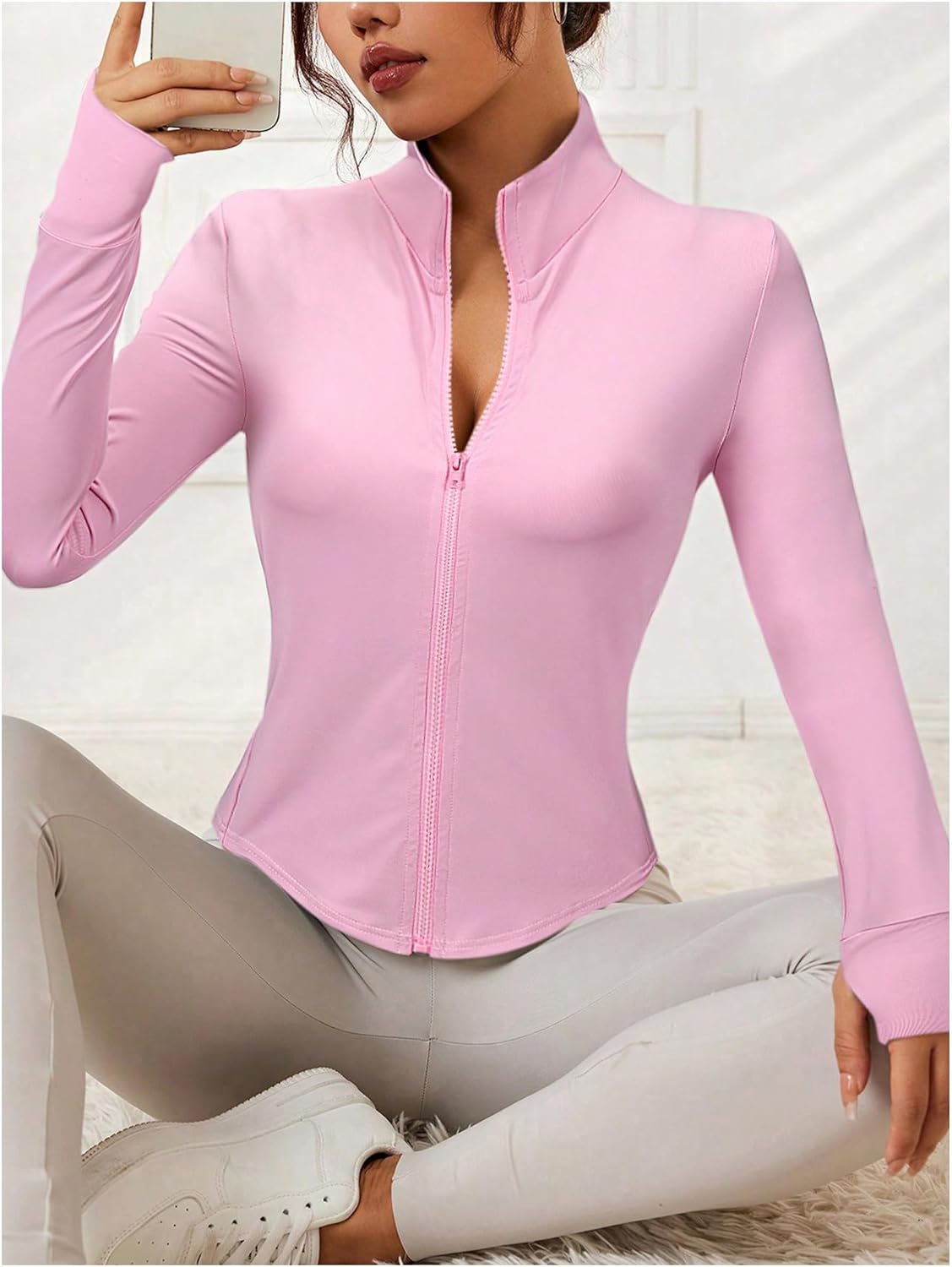Jaqueta Feminina Atlética Esportiva Manga Comprida com Zíper – (Promoção de Inverno 2025)