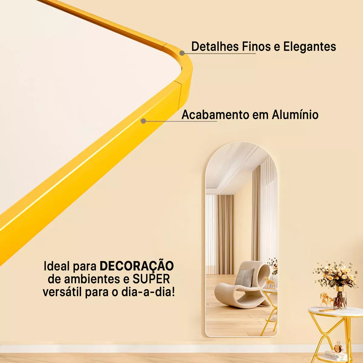 Espelho Pinterest Grande com Suporte e Moldura Dourada - Loja Versalla