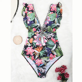 47033316639002|47033316671770|47033316704538Maiô Riley Decote em V e Babado no Ombro