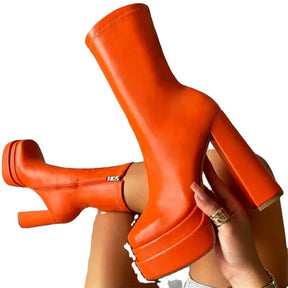 Bota Feminina De Salto Plataforma Cano Médio Material de Qualidade