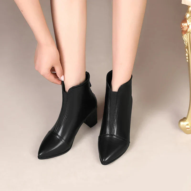 Bota de Couro Casual de Salto LeatherTrim