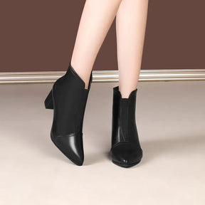 Bota de Couro Casual de Salto LeatherTrim