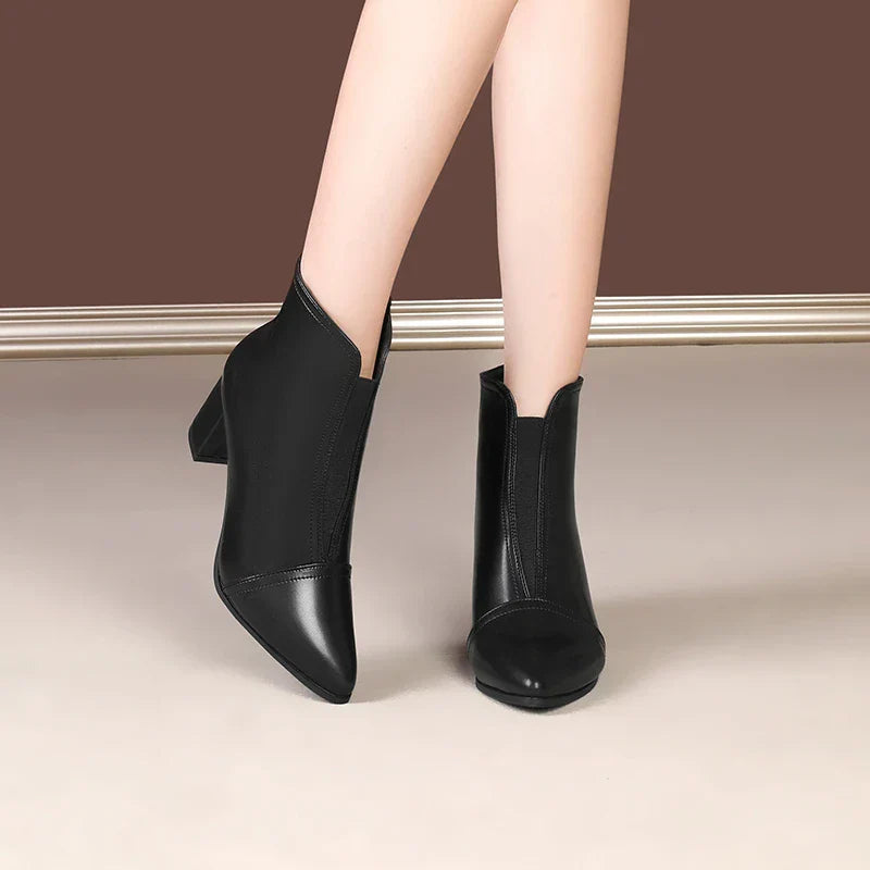 Bota de Couro Casual de Salto LeatherTrim