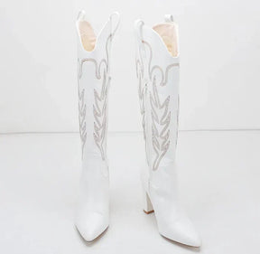 Bota Feminina De Salto grosso Bordado Costura Design Country De Alta Qualidade