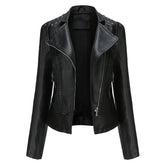 Jaqueta Feminina Slim Estilo Biker com Gola Dobrável e Detalhes Retrô - (Promoção de Inverno 2026)