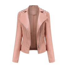 Jaqueta Feminina Slim Estilo Biker com Gola Dobrável e Detalhes Retrô - (Promoção de Inverno 2026)