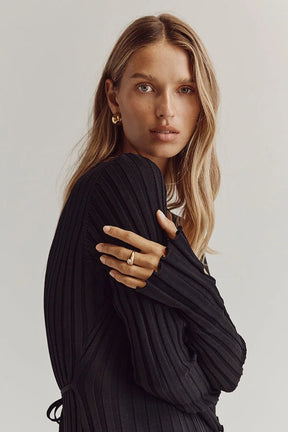 vestido midi de malha canelada yanna