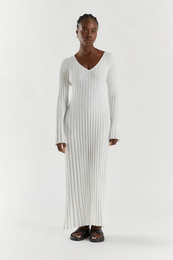 vestido midi de malha canelada yanna