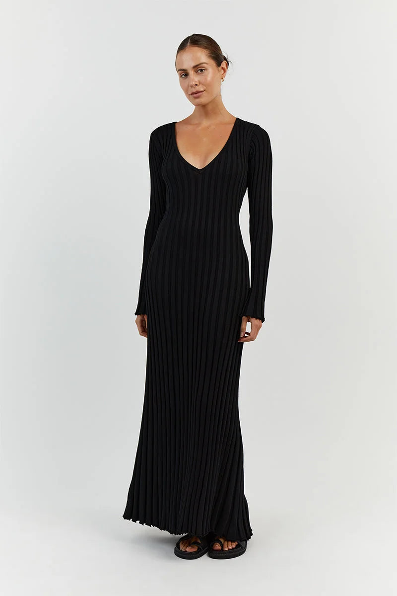 vestido midi de malha canelada yanna