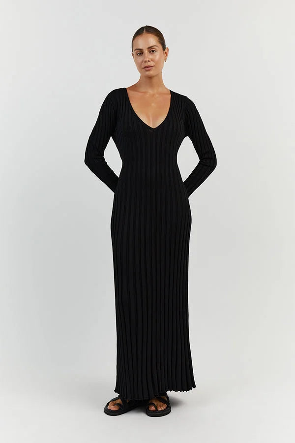 vestido midi de malha canelada yanna