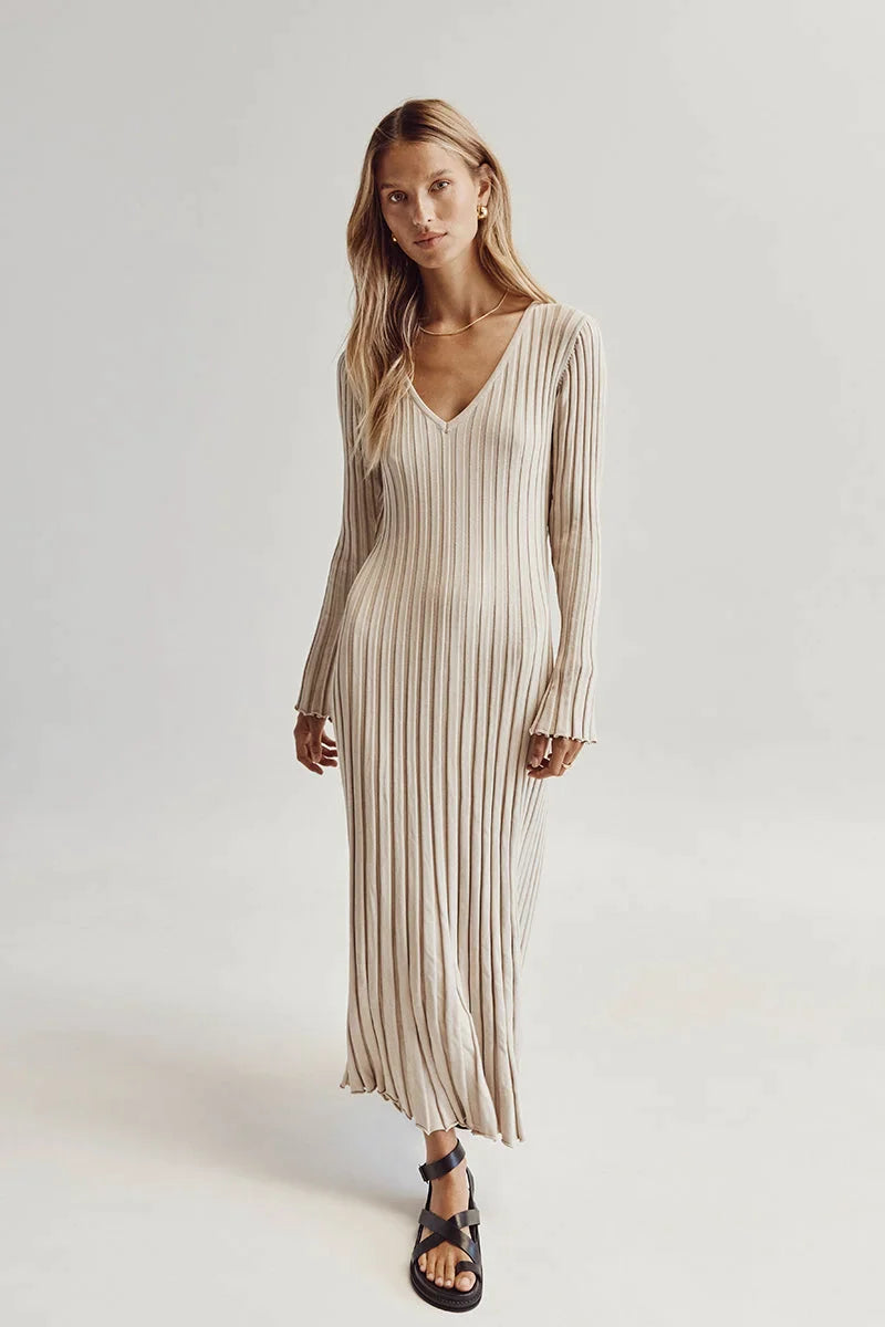 vestido midi de malha canelada yanna