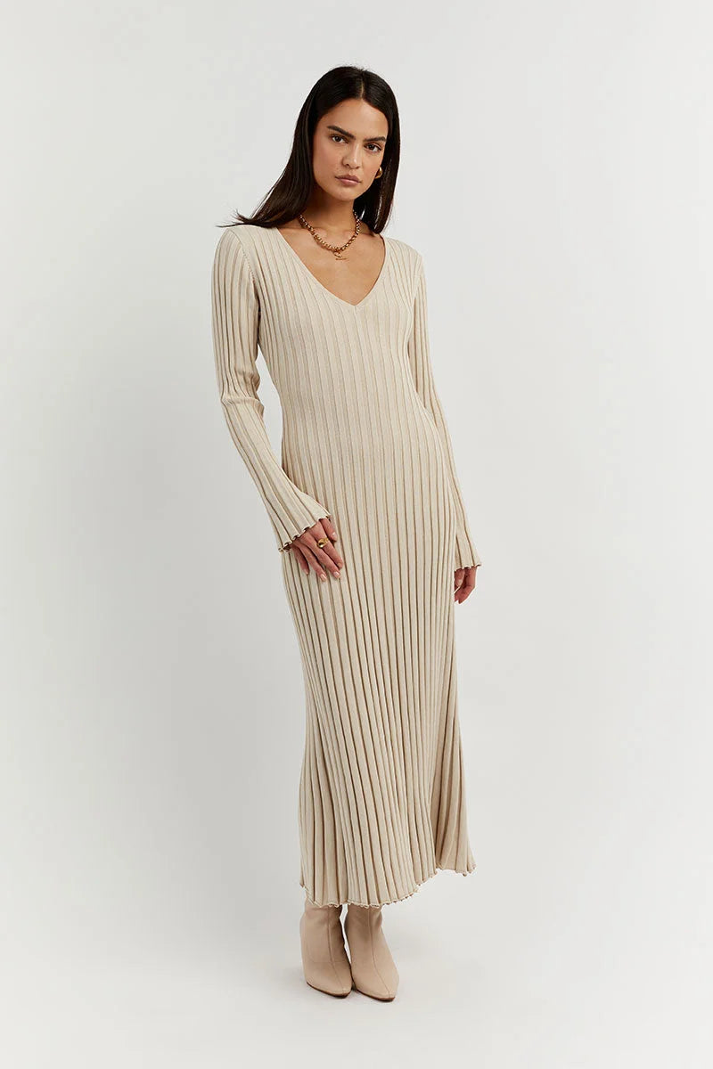 vestido midi de malha canelada yanna