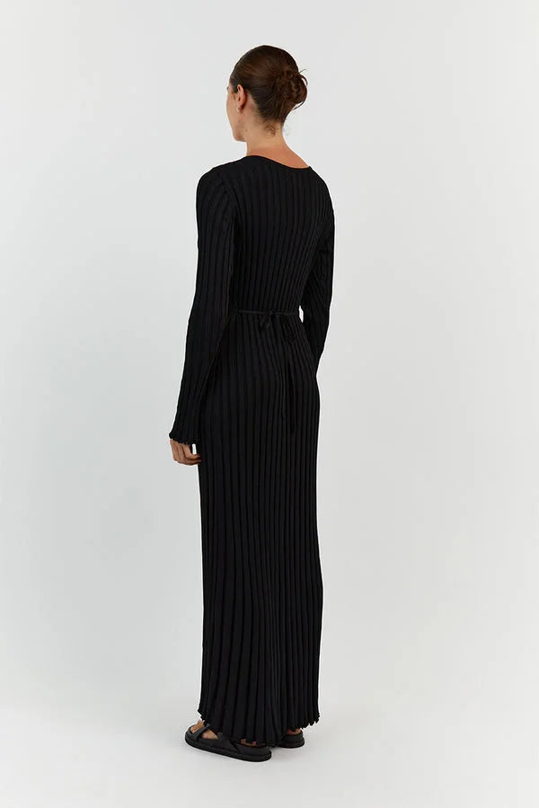 vestido midi de malha canelada yanna