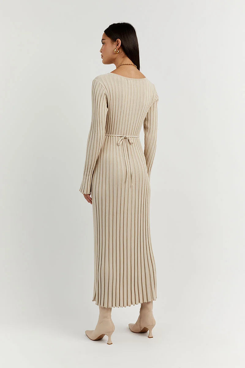 vestido midi de malha canelada yanna