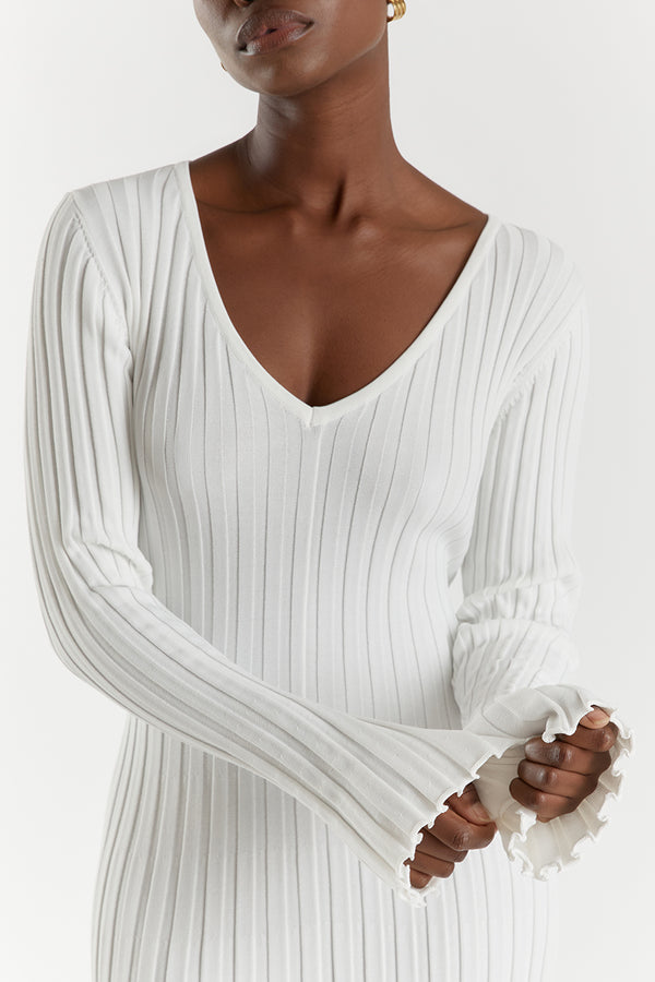 vestido midi de malha canelada yanna