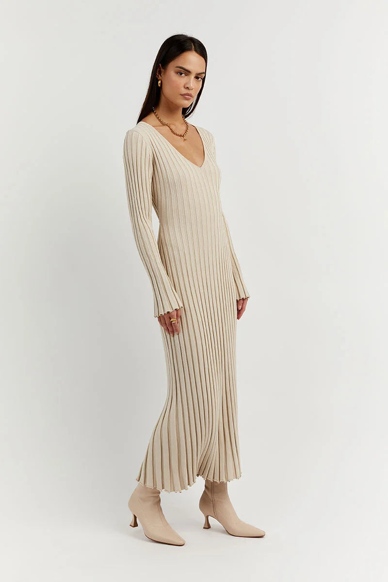 vestido midi de malha canelada yanna