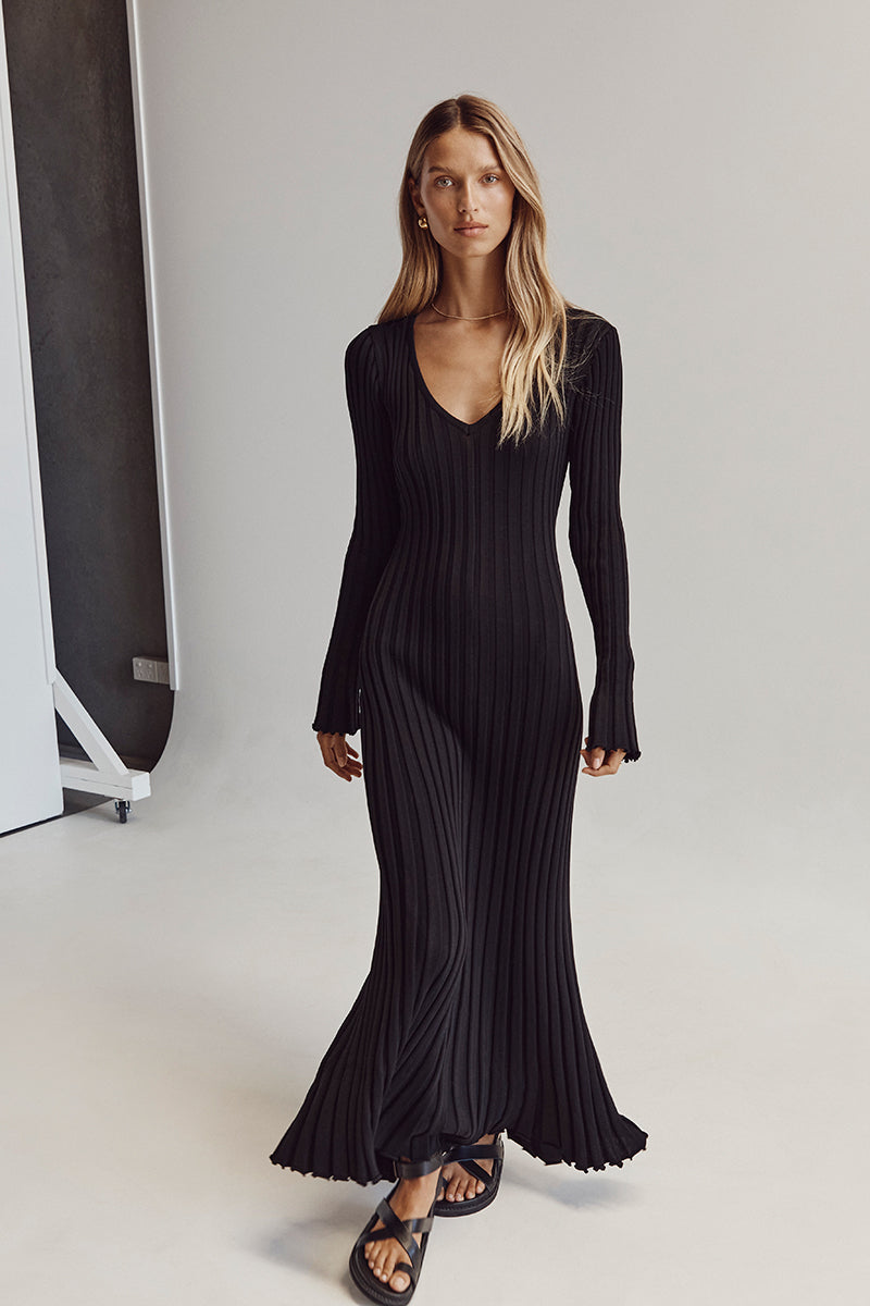 vestido midi de malha canelada yanna